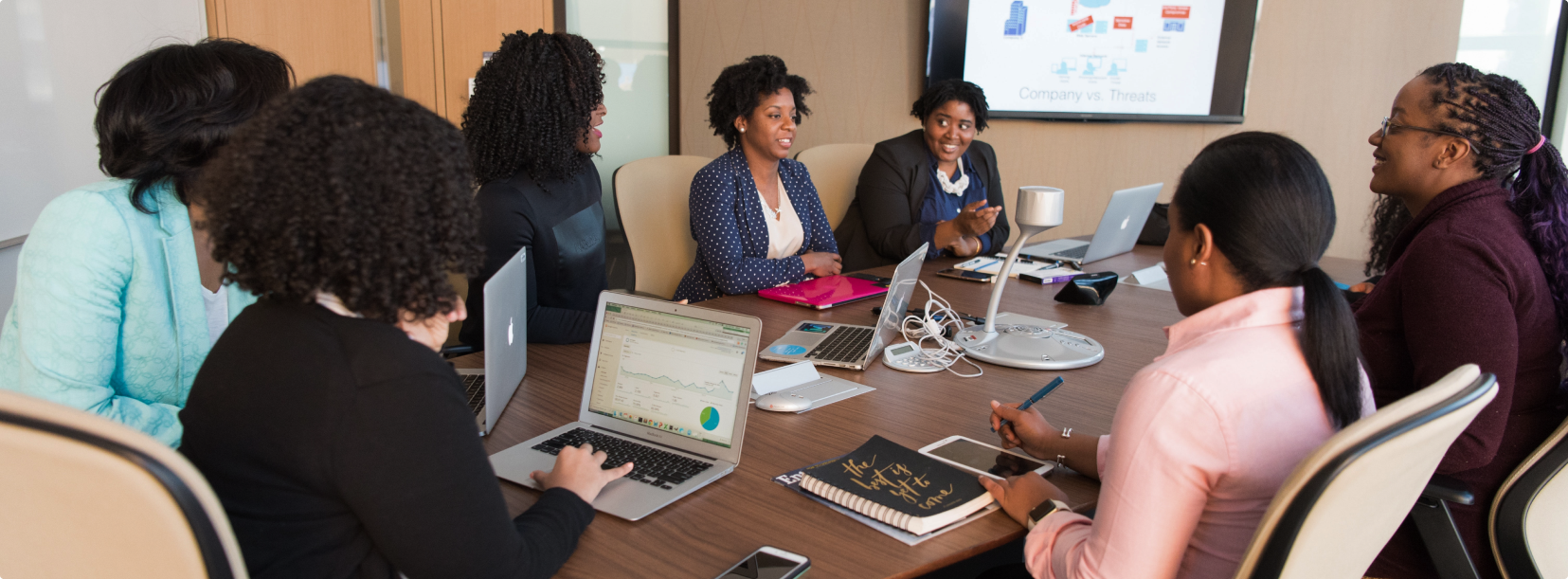 A team of VAs in a meeting.